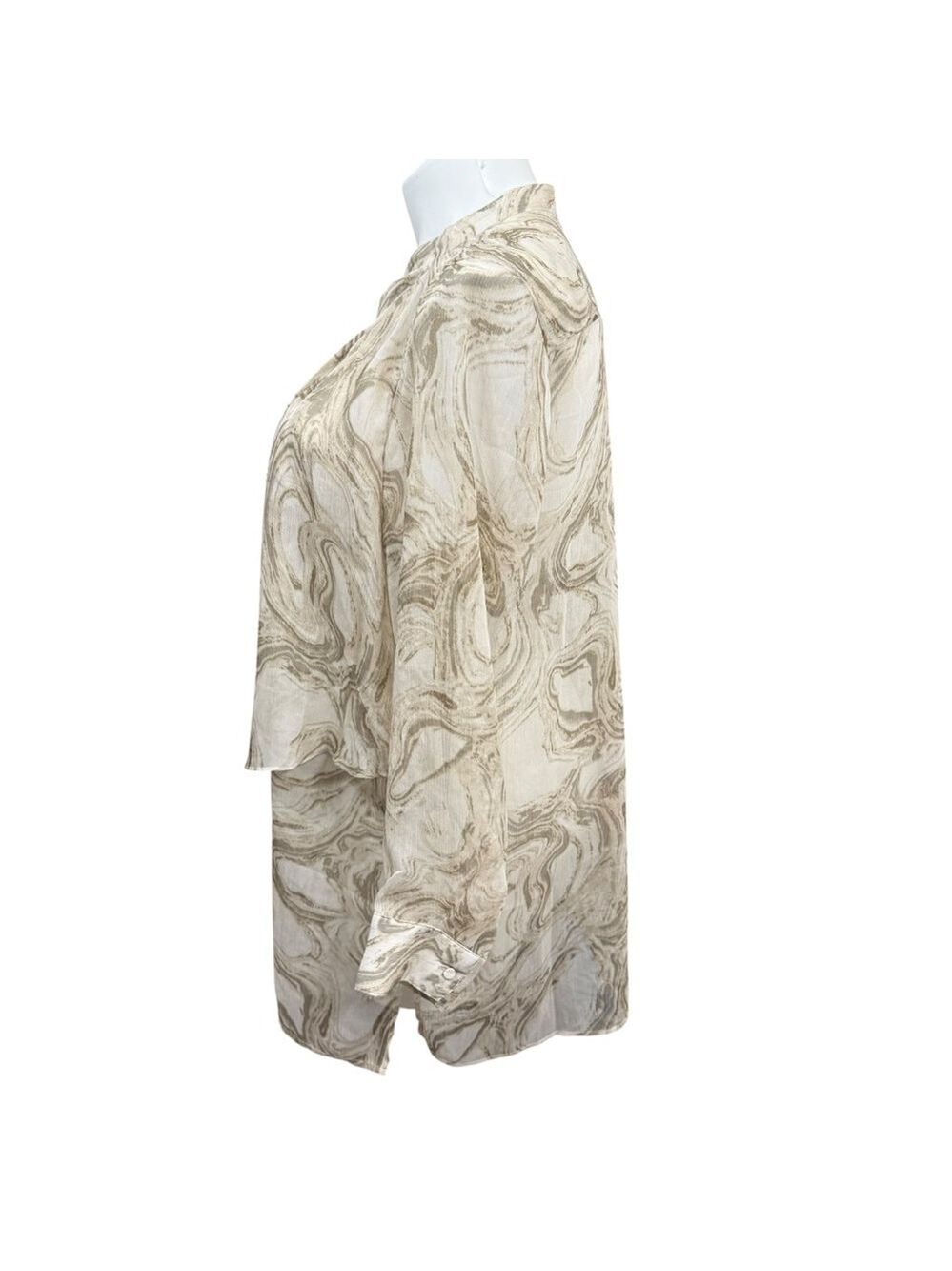 Chico's Blouse Size XL Beige Brown Marble Print - Picture 7 of 9